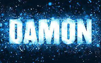 Happy Birtay Damon, , blue neon lights, Damon name, creative, Damon Happy Birtay, Damon Birtay, popular american male names, with Damon name, Damon HD wallpaper