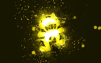 Monstercat yellow logo, , canadian DJs, yellow neon lights, creative, yellow abstract background, Monstercat logo, music stars, Monstercat HD wallpaper