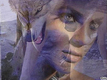 Dreams, animal, abstract, fantasy, wolf, woman, beach HD wallpaper