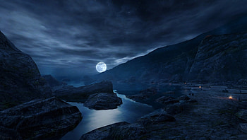 Beauty of Moon, moon, clouds, sky, nature, mountains, lake HD wallpaper