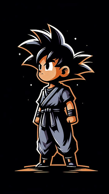 Kid Goku standing against a black background. Goku with spiky black hair and golden accents, Goku, Dragon Ball Z, Anime Art HD phone wallpaper