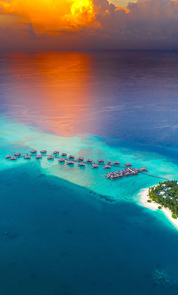 Sunset aerial view, Tropical island resort, , Stunning background HD phone wallpaper