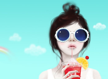 Art, Girl, Drink, Beverage, Glasses, Spectacles, Face HD wallpaper