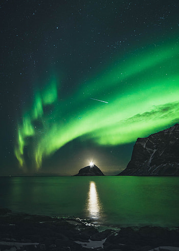 Nature, Mountains, Night, Shining, Lake, Northern Lights, Aurora Borealis, Aurora HD phone wallpaper