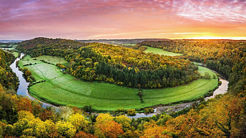 River Wye, England, autumn, colors, clouds, landscape, trees, sky, forest, sunset HD wallpaper