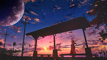 Anime Girl Bus Stop Power Lines , anime-girl, anime, artist, artwork, digital-art HD wallpaper