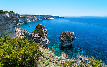 Rocks in Corsica, sea, France, Corsica, beautiful, rocks, summer, view, sky, horizons HD wallpaper