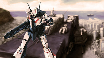 battloid near SDF1, battloid, macros, sdf1, robotech, veritech HD wallpaper