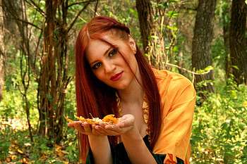 Beauty, model, leaves, autumn, girl, forest HD wallpaper