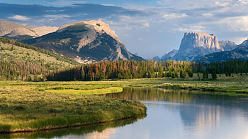 square top mountain and green river wyoming, clouds, mountains, forest, tiver HD wallpaper
