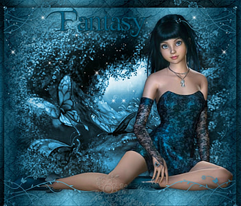 BLUE FANTASY, LACE, DRESS, FANTASY, BUTTERFLIES, FEMALE, BLUE HD wallpaper