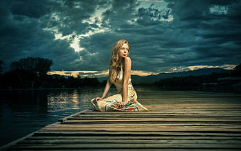 Girl Alone Sitting Near Lake, girls, model, alone, lake HD wallpaper