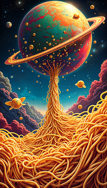 Cosmic Pasta: A Whimsical Delight, space, planet, surreal, fantasy, space fantasy HD phone wallpaper