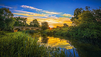 Canal in England, sunset, reflection, landscape, clouds, colors, sky, water HD wallpaper