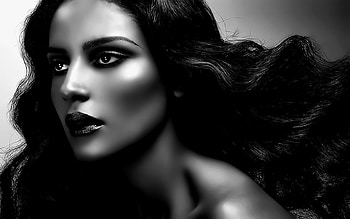 Beauty, beautiful lady, graphy, eyes, girl, black hair, lady, face, stare, lips, hair HD wallpaper