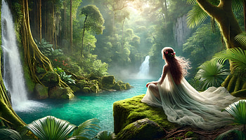 Nymph In The Forest, fantasy, nymph, nature, waterfall, pond HD wallpaper
