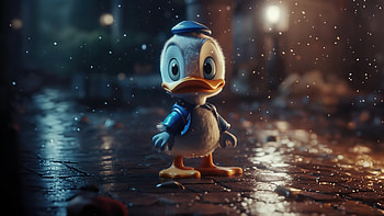 Disney Donald Duck In Rain Cute , donald-duck, cartoons, rain, ai, artist, artwork, digital-art HD wallpaper