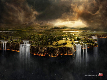 TERRA INCOGNITA, waterfalls, trees mountains, stormy sky HD wallpaper
