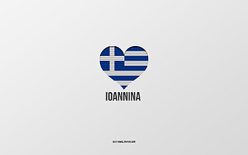 I Love Ioannina, Greek cities, Day of Ioannina, gray background, Ioannina, Greece, Greek flag heart, favorite cities, Love Ioannina HD wallpaper
