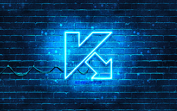 Kaspersky blue logo, , blue brickwall, Kaspersky logo, antivirus software, Kaspersky neon logo, Kaspersky HD wallpaper