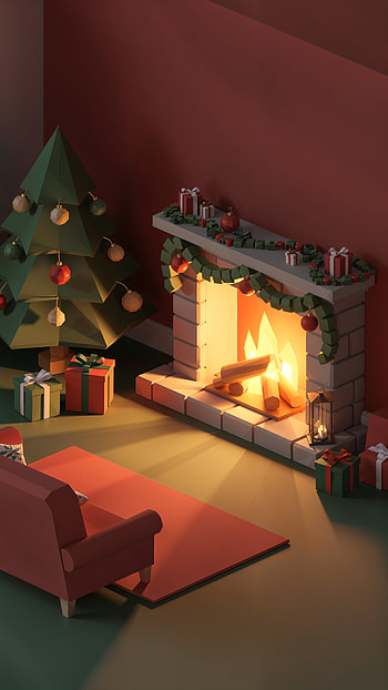 Cozy Christmas Hearth — , Fireplace, Christmas Tree HD phone wallpaper