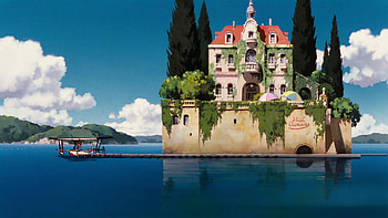 Studio Ghibli, Anime landscape, Water castle, Porco Rosso HD wallpaper