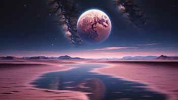 Purple Moon, planet, mountain, night, sky, space HD wallpaper