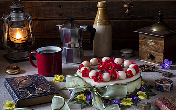 Still Life Cake and Coffee, cake, still life, coffee, dessert, food, drink HD wallpaper