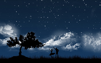 People, Trees, Sky, Stars, Night, Clouds, , Dance HD wallpaper