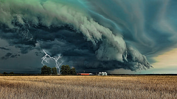 the storm, clouds, farm, lighting, field, blackclouds HD wallpaper