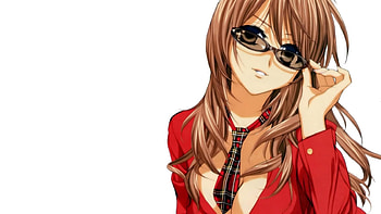 anime, white, brown, red, eyes, girl, long hair HD wallpaper