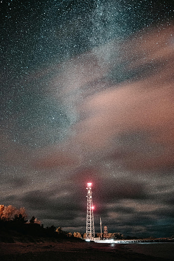 Stars, Night, Dark, Starry Sky, Glow, Tower HD phone wallpaper