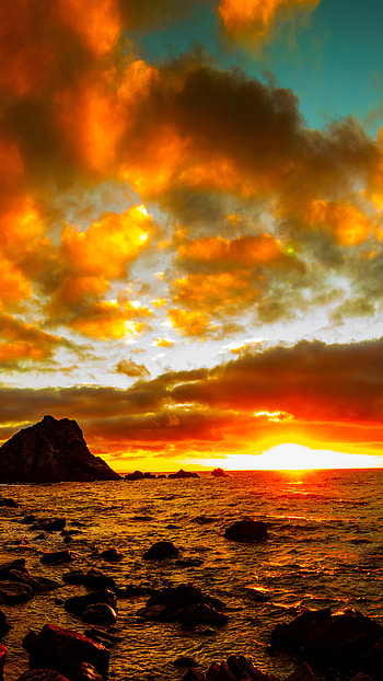 Cloudy Sunset Sky over Ocean, horizon, sea, ocean, orange (Color), cloud, sky, earth, nature HD phone wallpaper