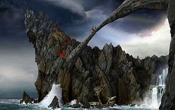 Castle on the sea, sea, castle, hill, rock HD wallpaper