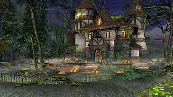 Haunted House, night, pumpkins, halloween, season, painting, trees HD wallpaper