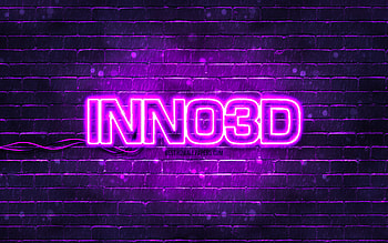 Inno3D violet logo, , violet brickwall, Inno3D logo, brands, Inno3D neon logo, Inno3D HD wallpaper