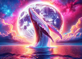 Blue Whale and Moon, Digital Art, blue whale, moon, ocean, moonlight HD wallpaper