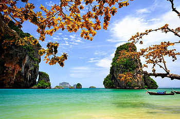 Thailand, Boat, Rocks, Ocean, Nature HD wallpaper