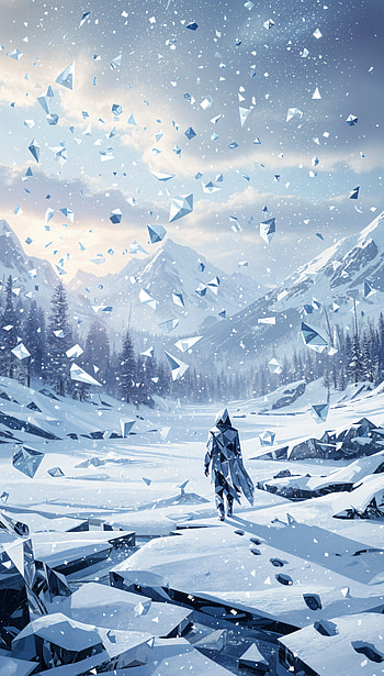 Snowfall — Crystalline Wanderer, snowfall, snow, mountain, ice, Snowy Mountain HD phone wallpaper