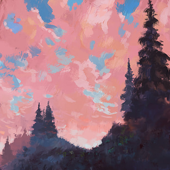 Trees, Art, Pink, Paint, Fir, Spruce, Canvas HD phone wallpaper