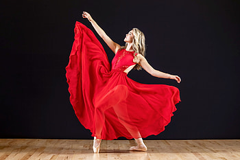 Ballerina in a Red Dress, model, dress, blonde, ballerina HD wallpaper