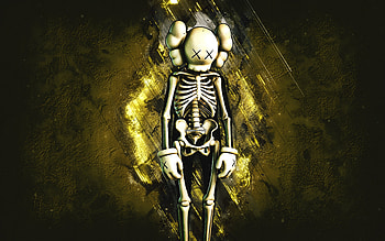Fortnite KAWS Skeleton Skin, Fortnite, main characters, yellow stone background, KAWS Skeleton, Fortnite skins, KAWS Skeleton Skin, KAWS Skeleton Fortnite, Fortnite characters HD wallpaper