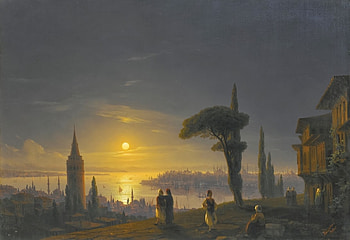 Turkish delight, sea, morning, art, people, painting, pictura, ivan aivazovsky, luminos HD wallpaper