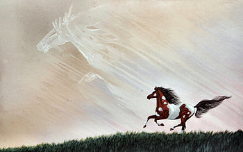 Sky Horse F2, horse, art, landscape, artwork, scenery, wide screen, painting, equine, sky HD wallpaper