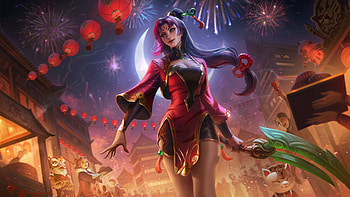 Diana, night, moon, fantasy, red, luna, lol, girl, fireworks HD wallpaper
