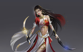 Fantasy Girl, Swords, Girl, Fantasy, Red HD wallpaper