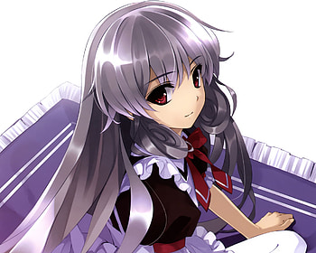 a fair maid, grey hair, maid, smile, red eyes, misaki kurehito HD wallpaper