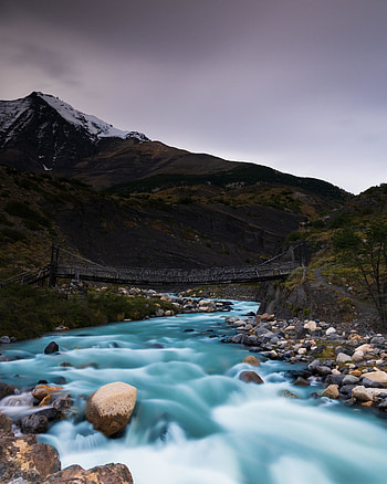 Rocks, bridge, stream, mountains, nature HD phone wallpaper