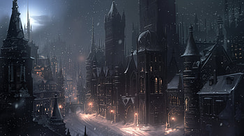 Gothic Snowy City, gothic, snowy city, fantasy, winter, night, winter night, fantasy winter HD wallpaper