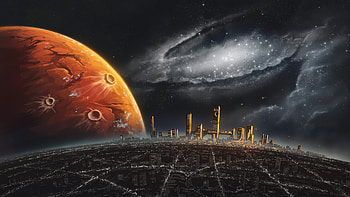 Cosmic Galaxy View Above Big City Skyline, galaxy, city, skyline, buildings, artist, artwork, digital-art, artstation HD wallpaper